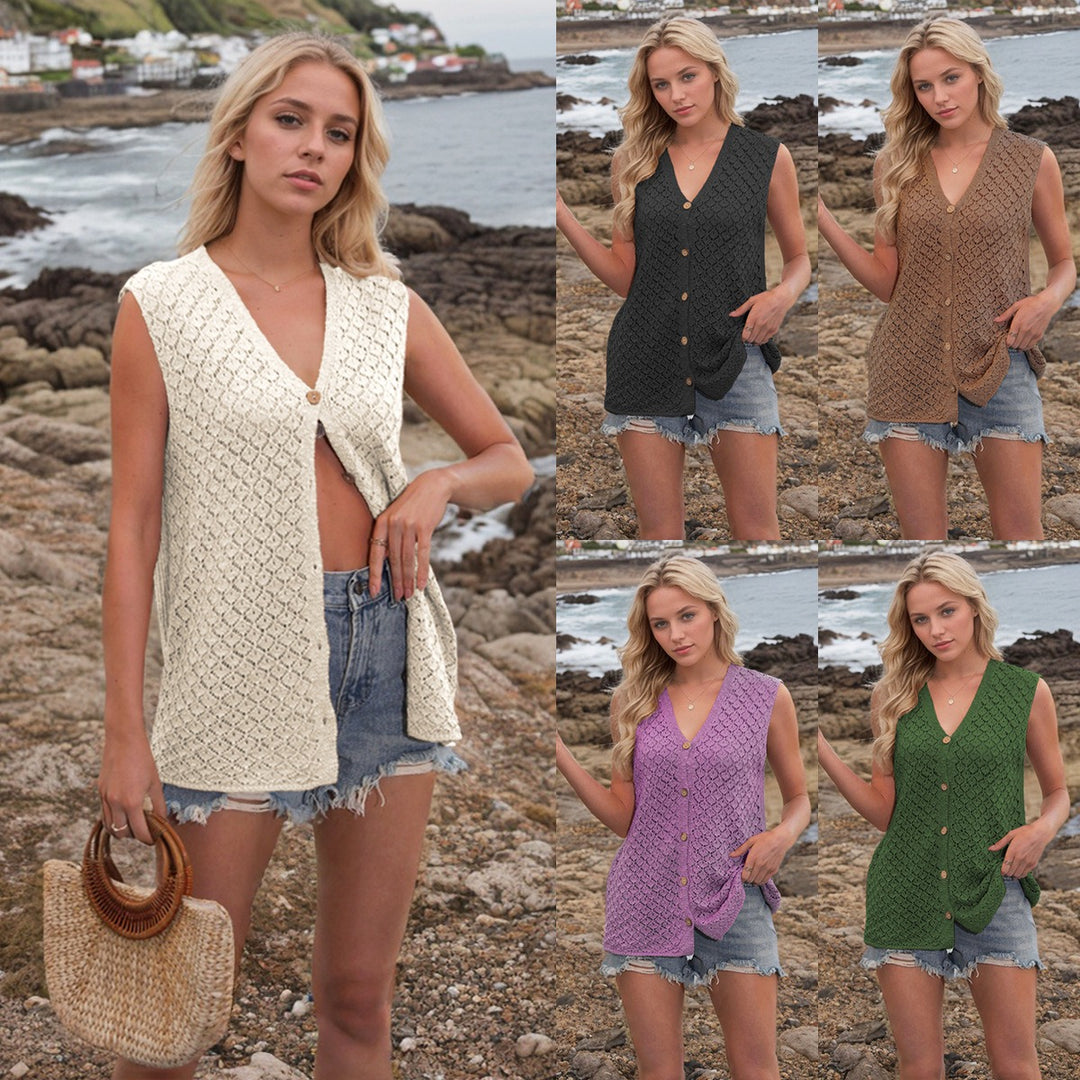 EB | V-Ausschnitt Knopf ärmellose Weste Strickpullover