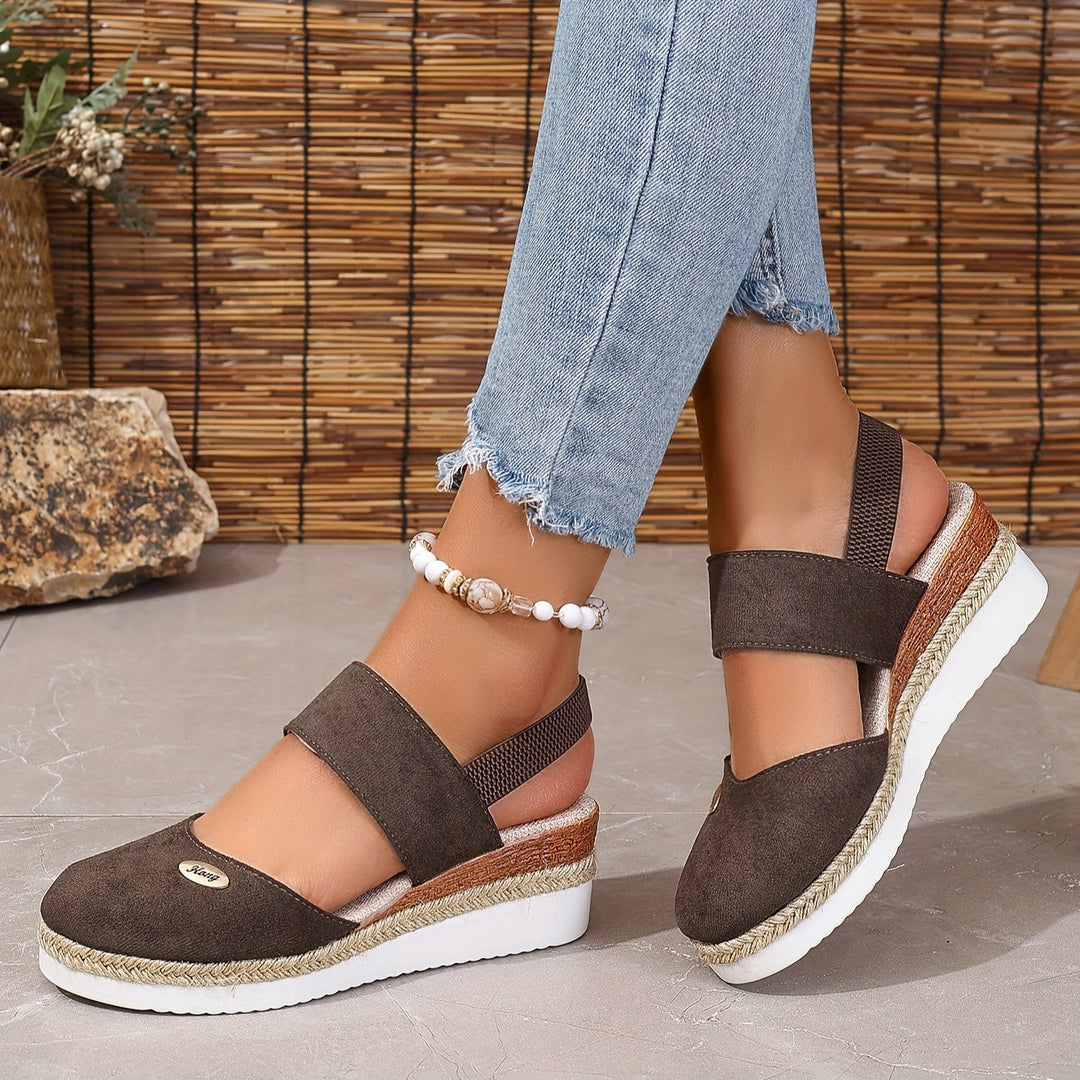 EB | Damen Sandalen Auf Plattform: Rutschfest, Geschlossene Zehe, Elastischer Riemen