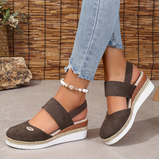 EB | Damen Sandalen Auf Plattform: Rutschfest, Geschlossene Zehe, Elastischer Riemen