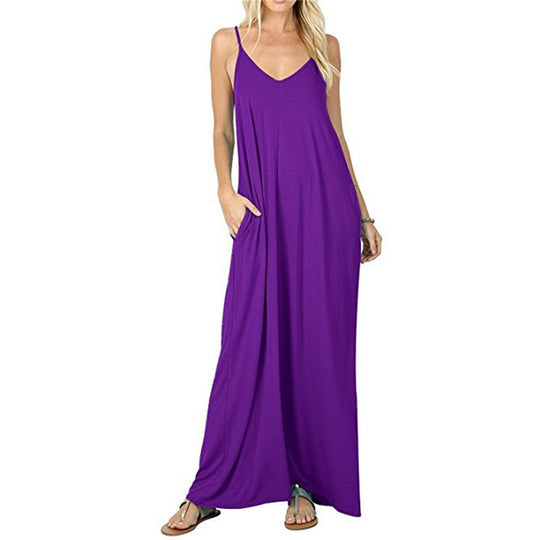 Damen Maxikleid mit verstellbaren Trägern und seitlichen Taschen EB