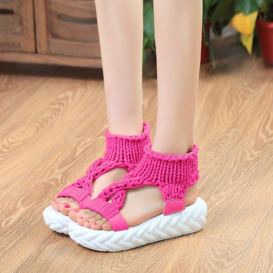 Damen Wedge-Sandalen mit geflochtenem Riemendesign und komfortabler Sohle EB