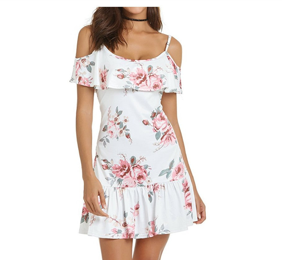 Damen Sommerkleid mit Rüschen und Blumenmuster EB