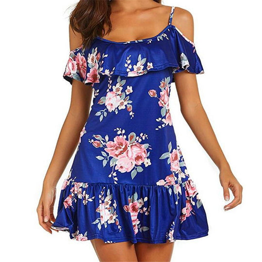 Damen Sommerkleid mit Rüschen und Blumenmuster EB