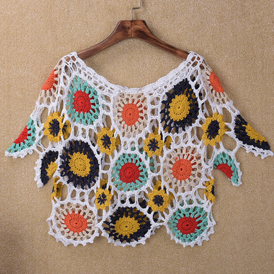 Damen Häkeloberteil mit buntem Floral-Design EB