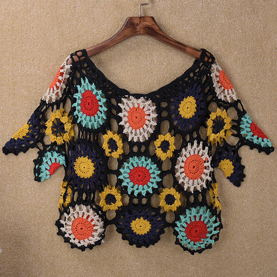 Damen Häkeloberteil mit buntem Floral-Design EB