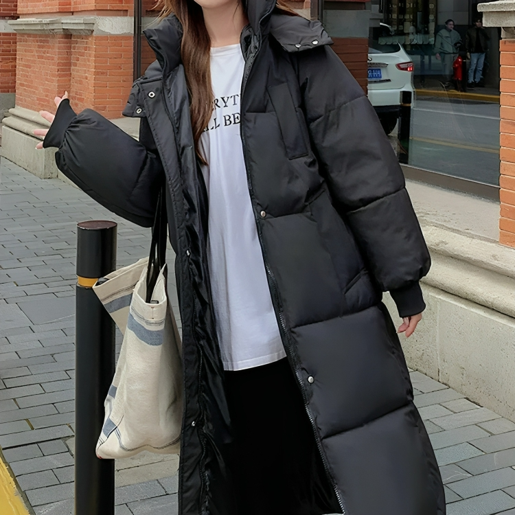 EB | Lange Daunenjacke mit Kapuze für Frauen Ideal für Herbst Winter