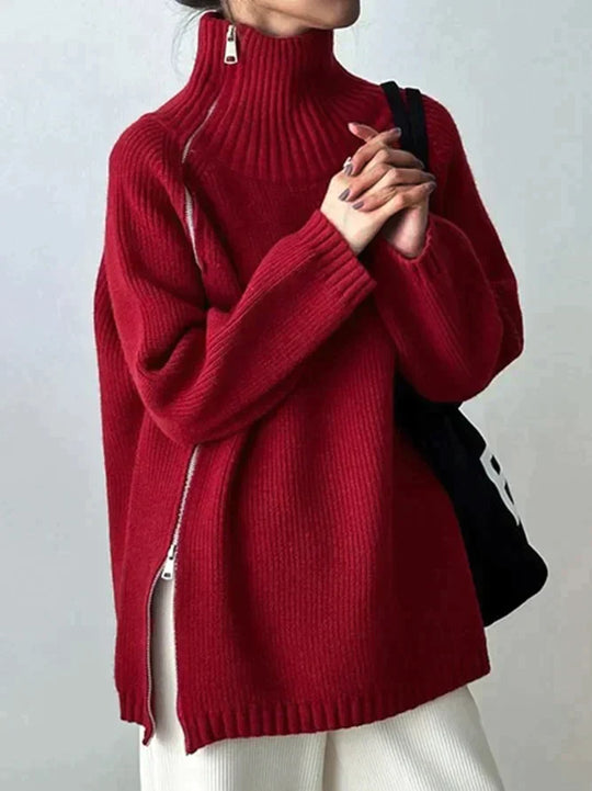 EB | Roter Pullover mit hohem Halsausschnitt
