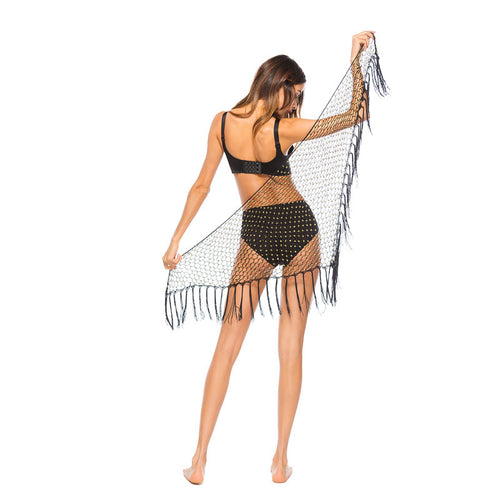 Damen Häkel-Bikini-Überwurf mit fransigen Akzenten und eleganten Details EB