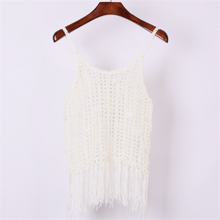Damen trendiges Häkel-Top mit fransigen Details EB