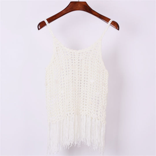 Damen trendiges Häkel-Top mit fransigen Details EB