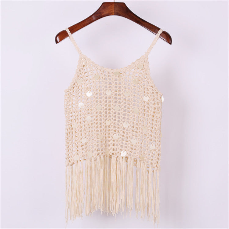 Damen trendiges Häkel-Top mit fransigen Details EB