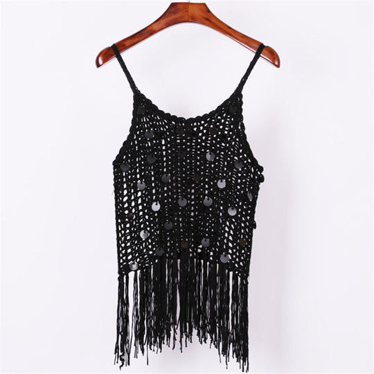 Damen trendiges Häkel-Top mit fransigen Details EB