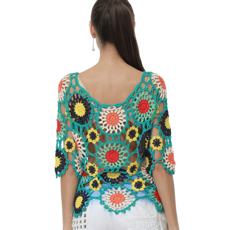Damen Häkeloberteil mit buntem Floral-Design EB