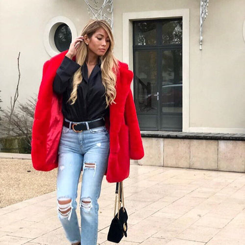 Damen luxuriöser Fleece-Mantel EB