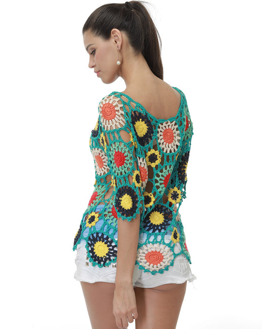 Damen Häkeloberteil mit buntem Floral-Design EB