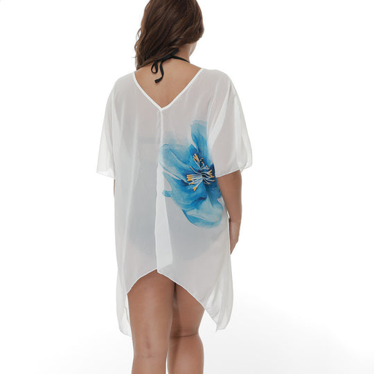 Damen transparente Strandtunika mit floralem Design EB