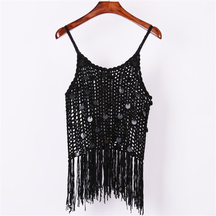 Damen trendiges Häkel-Top mit fransigen Details EB