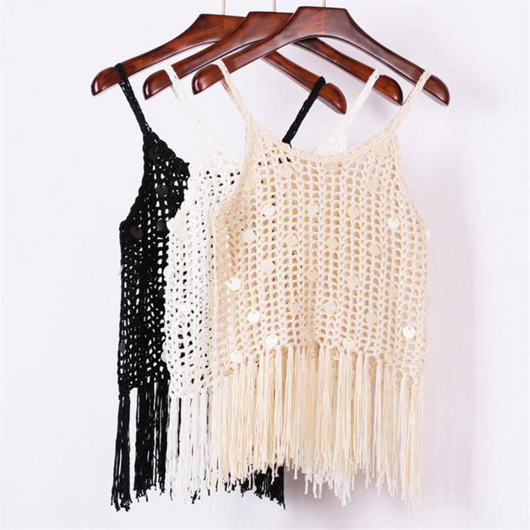 Damen trendiges Häkel-Top mit fransigen Details EB