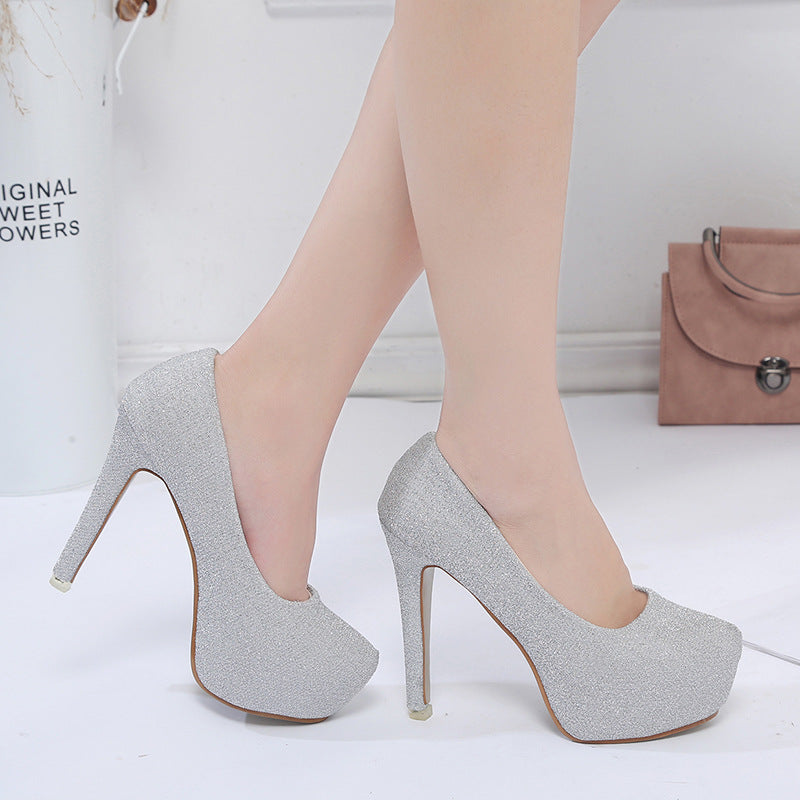 Damen elegante Glitzer-Pumps mit hohem Absatz und komfortablem Fußbett EB