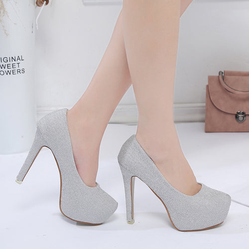 Damen elegante Glitzer-Pumps mit hohem Absatz und komfortablem Fußbett EB