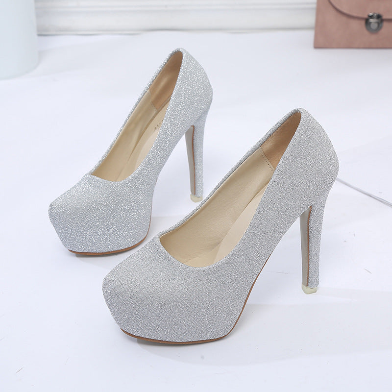 Damen elegante Glitzer-Pumps mit hohem Absatz und komfortablem Fußbett EB