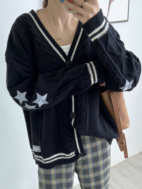 EB | Oversized Kabelgestrickte Jacke mit Sternstickerei