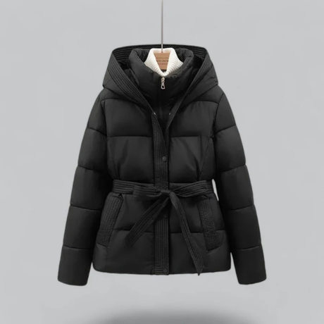 EB | Gürtelte Daunenjacke Kapuzen Steppjacke mit Taillengürtel
