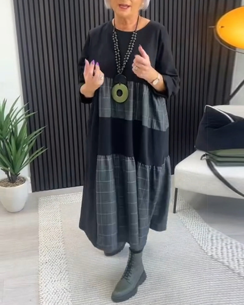 EB | Kleid mit Kariertem Patchwork und Tasche