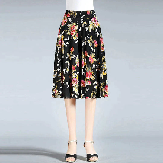 EB | Damen Chiffon Culottes mit Breiten Beinen und Hoher Elastischer Taille