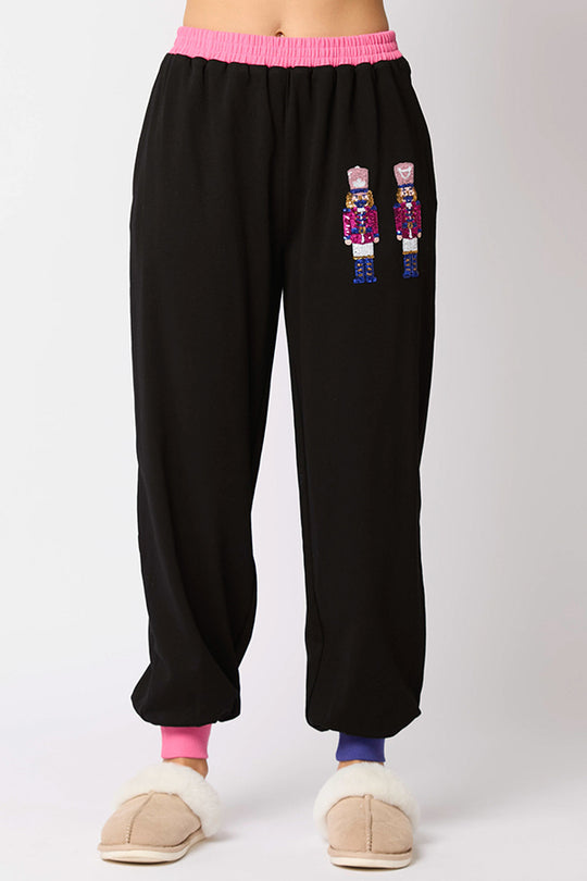 EB | Weihnachtsmann Pailletten Freizeit Sweatshirt und elastische Taillen lockere Taschenhose Set