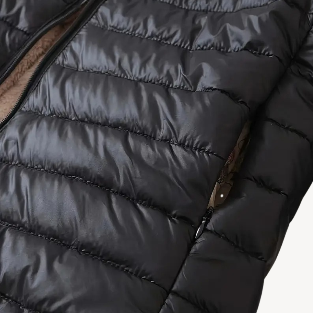 EB | Damen Kunstpelz Futter Gesteppte Kapuzenjacke