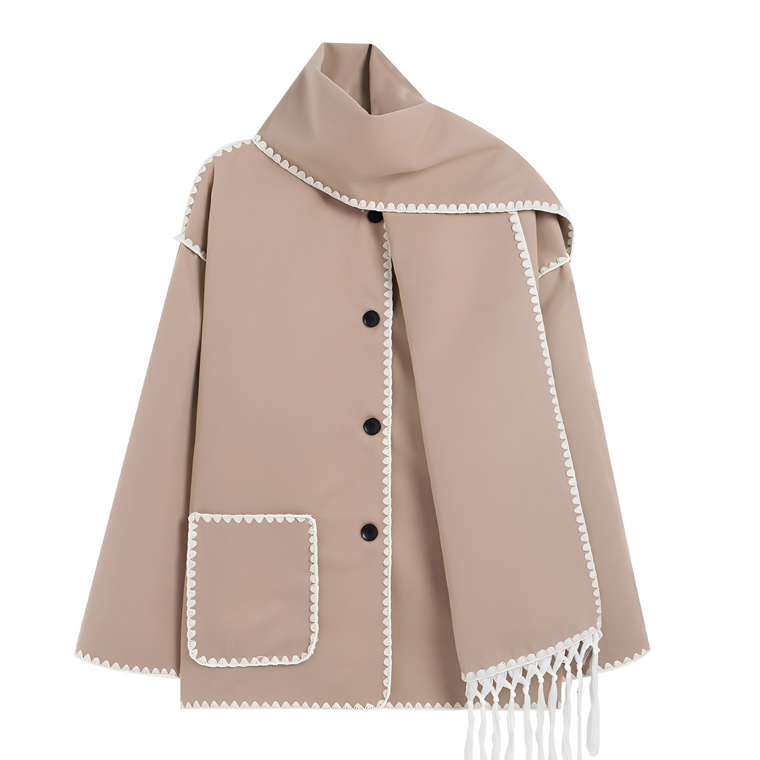 EB | Elegante, locker geschnittene Damen-Wolljacke mit Schal