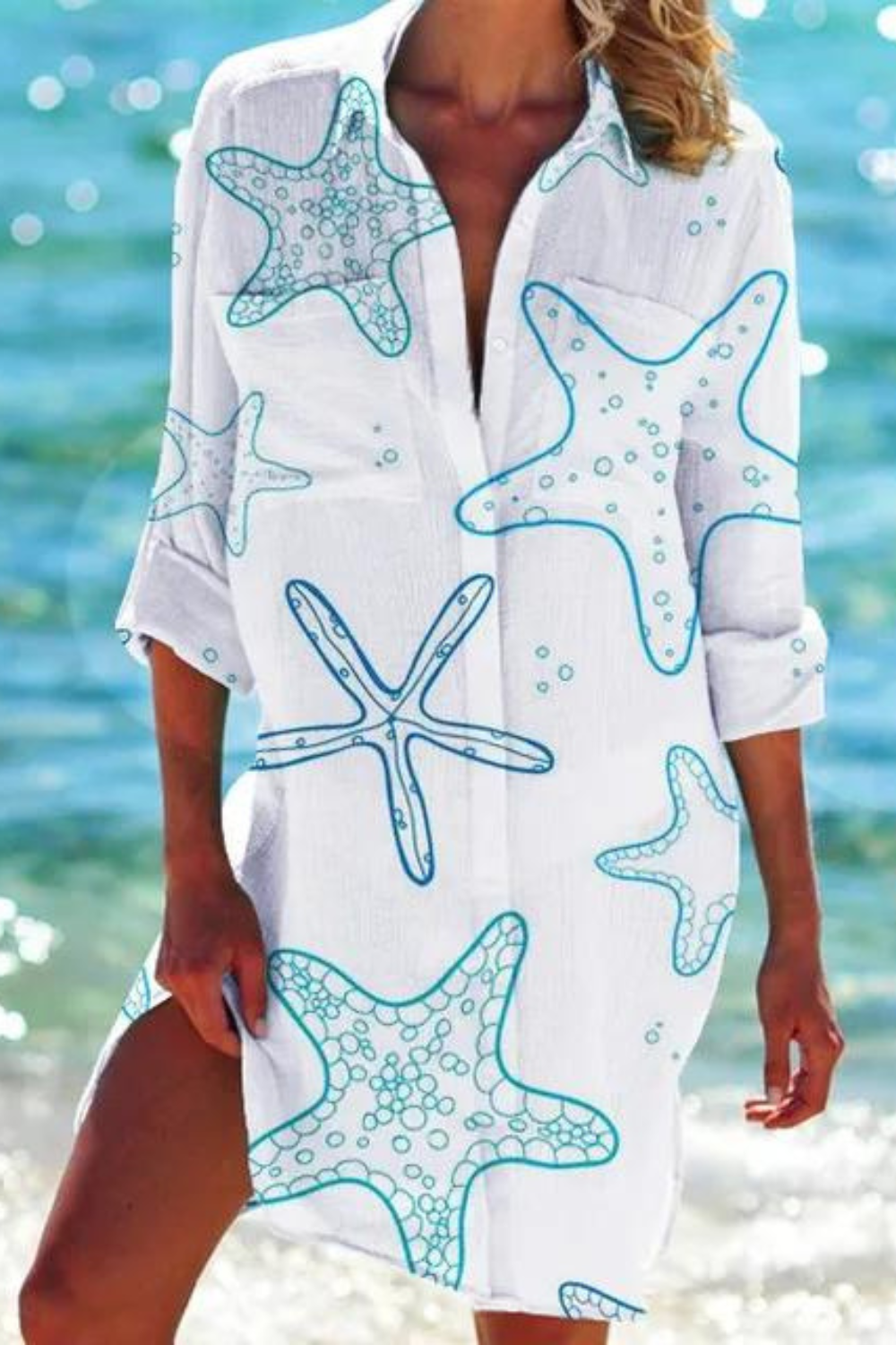 EB - Lange Strandbluse mit Meeresmotiv