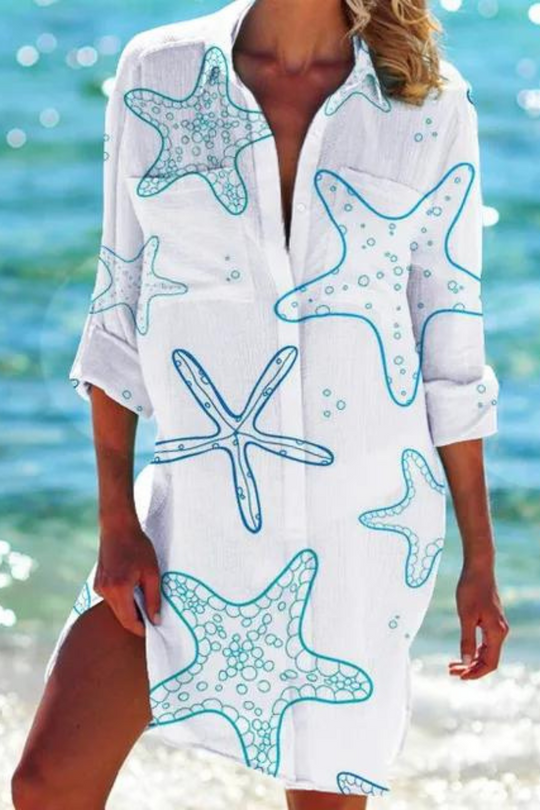 EB - Lange Strandbluse mit Meeresmotiv