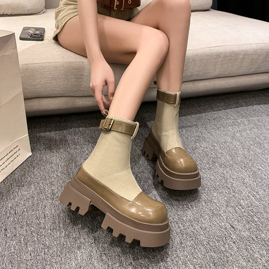 EB | Canvas Kurzstiefel Dicksohlige Reißverschluss