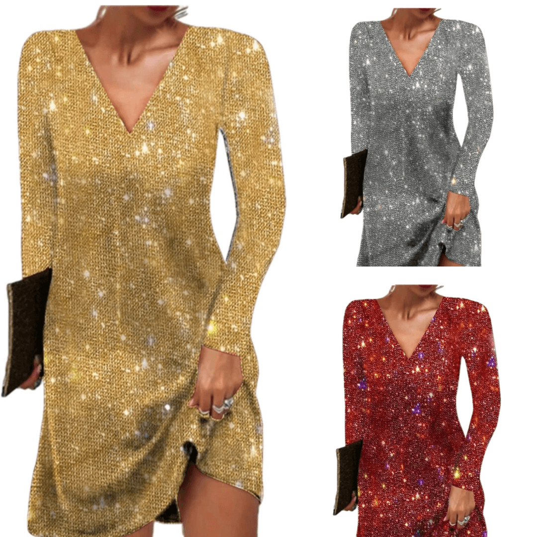 Glitzerndes Damen Paillettenkleid mit Langen Ärmeln für Party & Events | EB