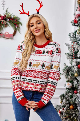 EB | Weihnachtlicher Rundhals bestickter Strickpullover