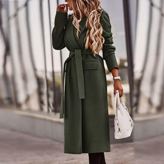 EB | Trenchcoat - Langer Eleganter Schnitt - Taillengürtel - Klassische Breite Revers