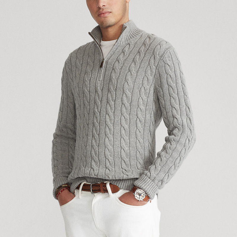 EB | Pullover mit Zopfmuster und Halbem Reißverschluss - Eleganter Freizeit-Strickpullover
