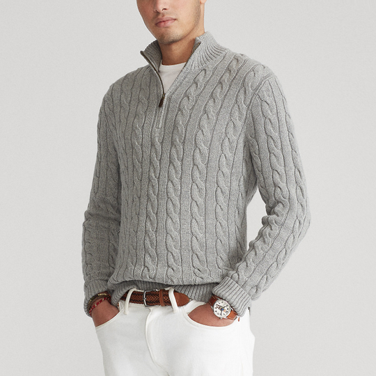 EB | Pullover mit Zopfmuster und Halbem Reißverschluss - Eleganter Freizeit-Strickpullover