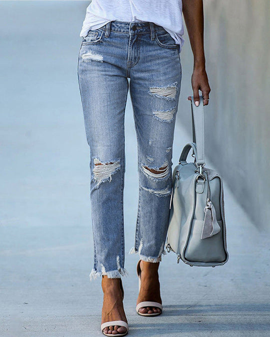 EB | Damen Schicke Zerfledderte Jeans Denim