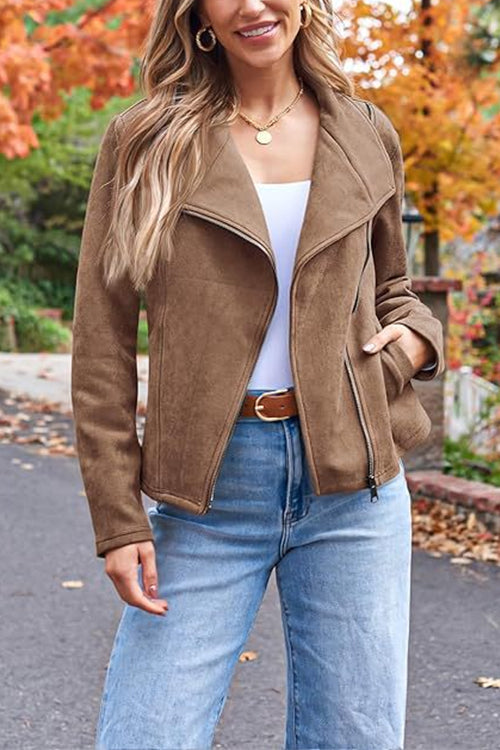 EB | Up Pocketed Faux Suede Motorradjacke (in 7 Farben)