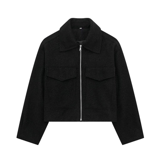 EB | Kurze Wolljacke Scharfer Kragen Strukturiert und Warm