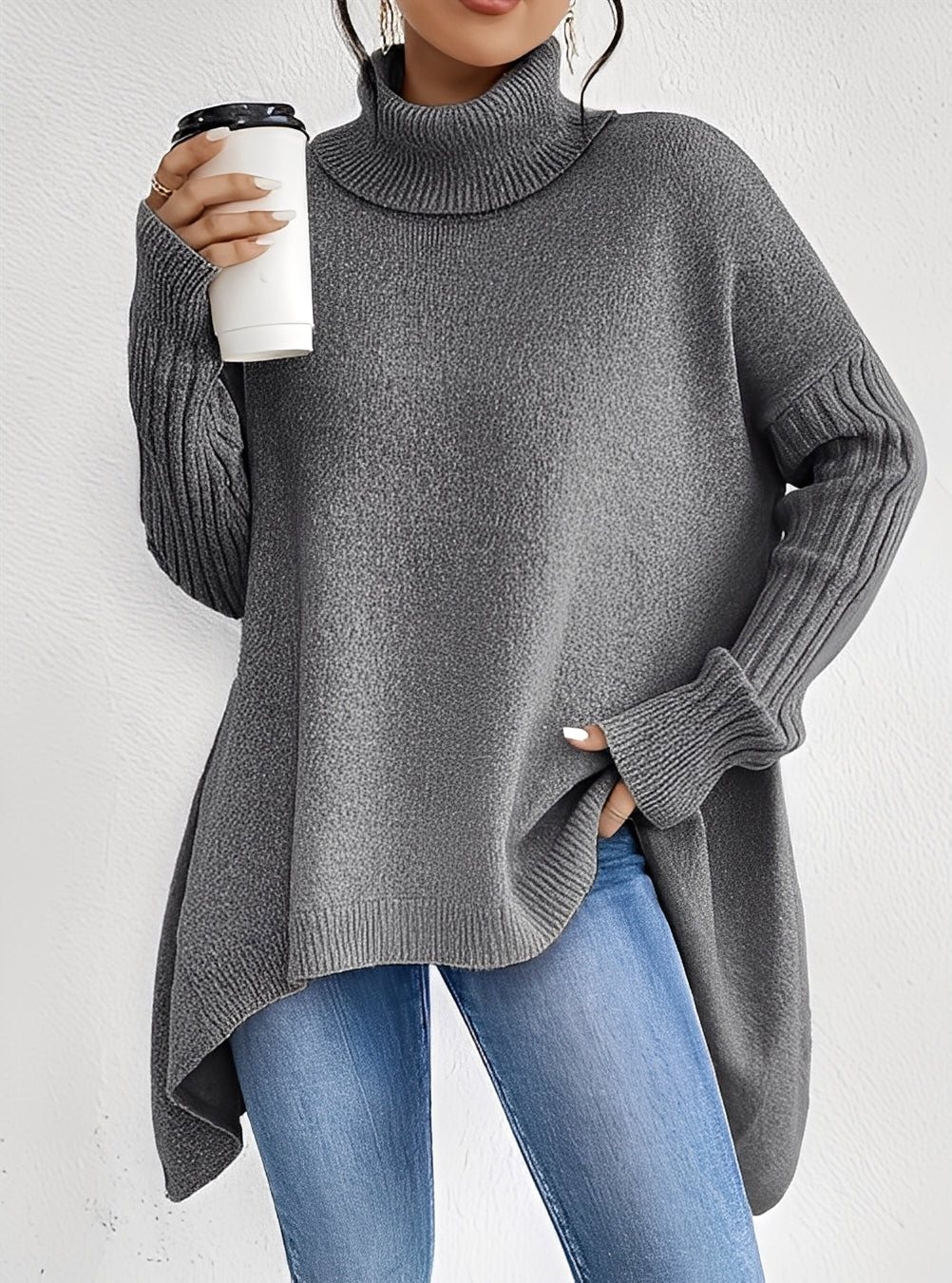 EB | Eleganter Langer Damenpullover mit Rollkragen