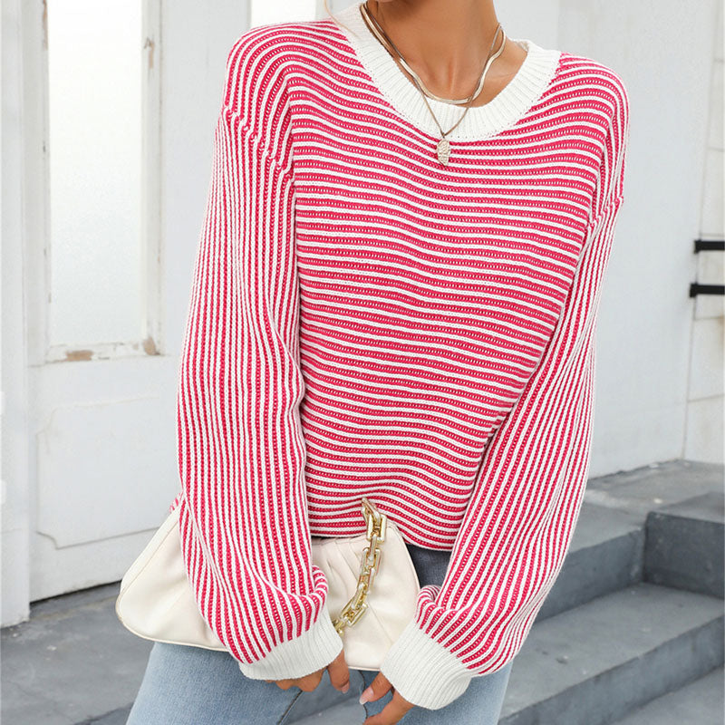 EB | Gestreifter Strickpullover Mit Lässigem Schnitt