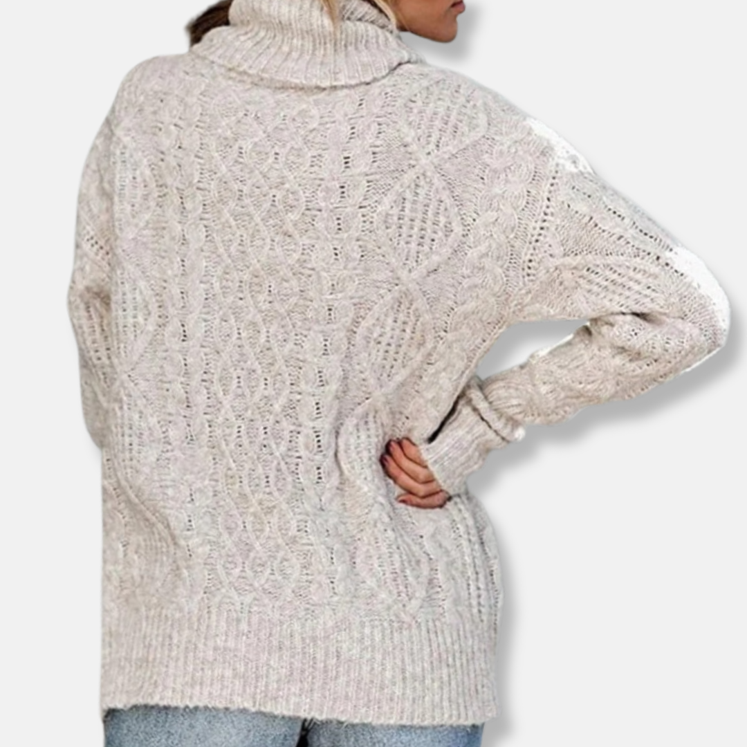 EB | Rollkragenpullover Kabelstrick Tunika-Längenpullover
