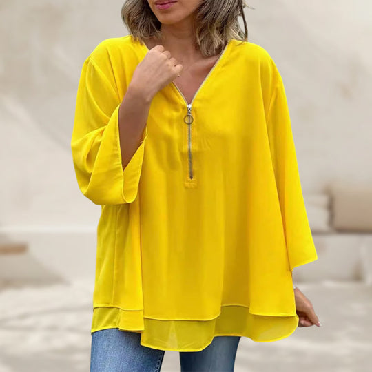 EB | Chiffon Reißverschluss Top mit V-Ausschnitt