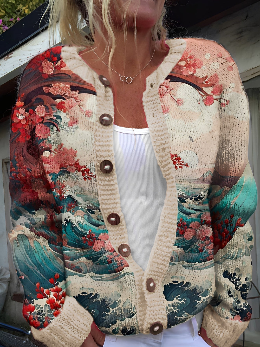 EB | Stilvolle Strickjacke mit Blumenmuster für Frauen