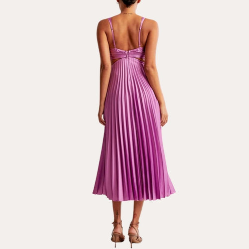 EB | Midi Kleid Ärmellos V-Ausschnitt Twist Front & Cut Out Detail Plissierter Rock