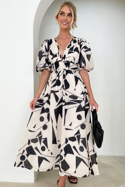 EB | Real Love Print Puffärmel Maxi Kleid